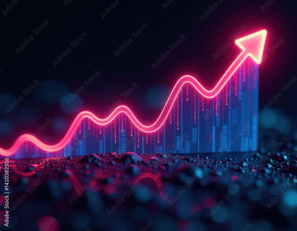 Neon Growth Arrow Chart - Abstract Financial Success Concept