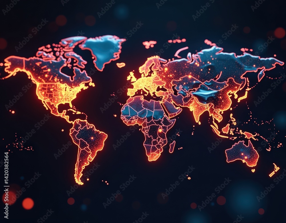 Glowing World Map Global Network, Technology, and Connectivity