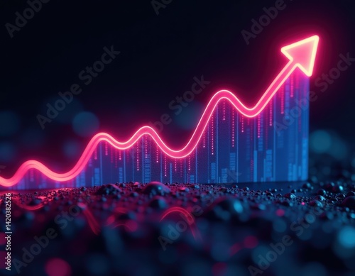 Neon Growth Arrow Chart - Abstract Financial Success Concept