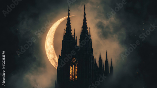A towering gothic cathedral silhouetted against the sky