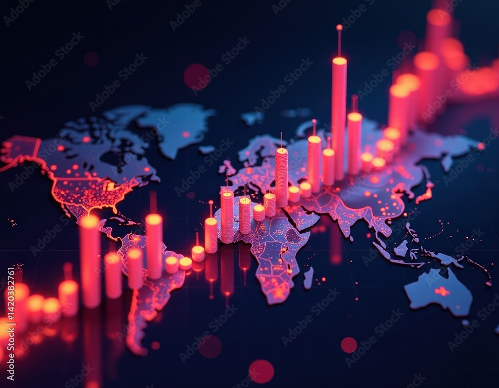 Global Economic Growth and World Map 3D Data Visualization