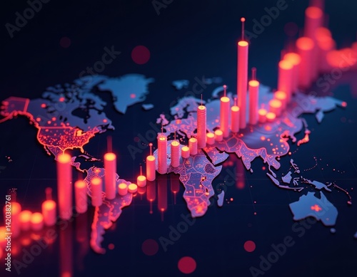 Obraz na płótnie Global Economic Growth and World Map 3D Data Visualization w salonie