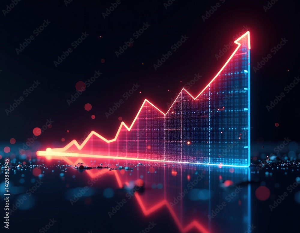 Neon Upward Trend Graph Stock Market Growth, Financial Success, Business Progress