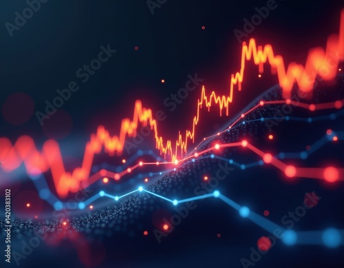 Obraz na płótnie Abstract Stock Market Graph Red and Blue Lines on Data Landscape w salonie