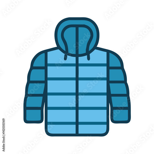 Blue Puffer Jacket Illustration with Hood on Black
