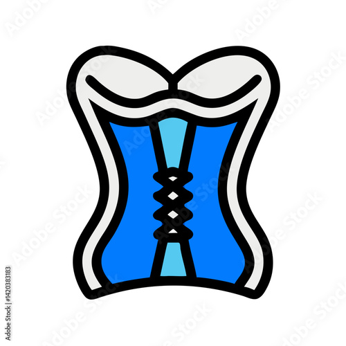 Blue and white laced corset illustration on black background