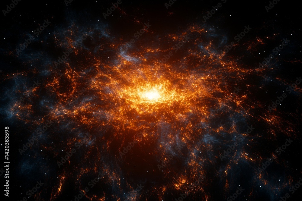 Naklejka premium Fiery galactic core, swirling nebulae