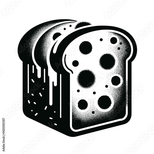 Moldy bread loaf, detailed texture, black and white, food spoilage concept  on a transparent background