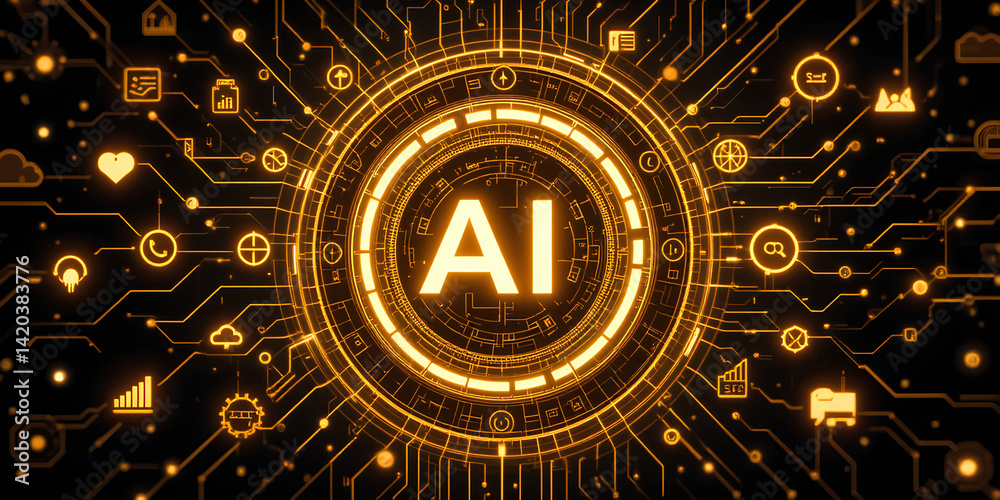 High-Tech AI Interface in Gold and Black for Digital Planning

