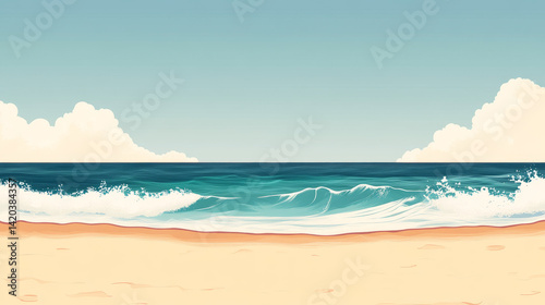 A tranquil beach with gentle waves meeting the shore