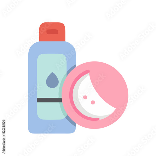 Facial cleanser and cotton pad icon on black background