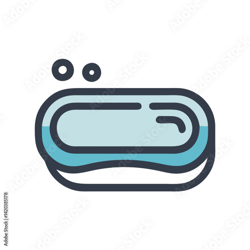 Soap bar icon with bubbles on black background