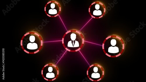 Gowing neon Network system, network connections with people icons People World Wide Connected Social Network Loop Background. people, Global connection. Internet and social media.