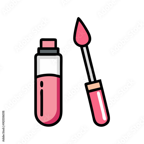 Pink Lip Gloss Bottle and Applicator on Black