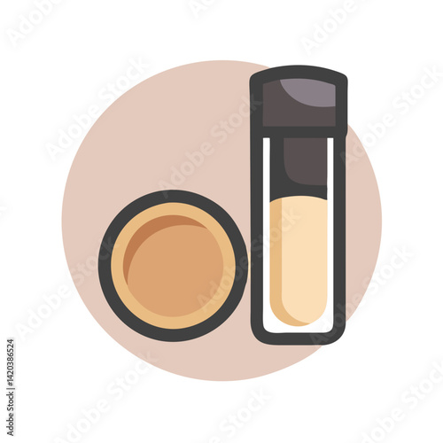 Cosmetic Compact and Concealer Tube Illustration, Minimalist Style