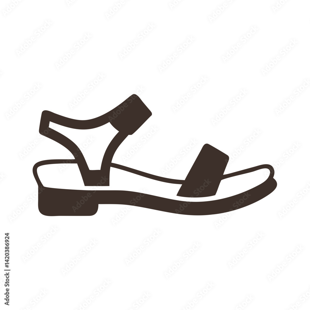 Minimalist brown women's sandal illustration on black background Minimalist brown women's sandal illustration on black background