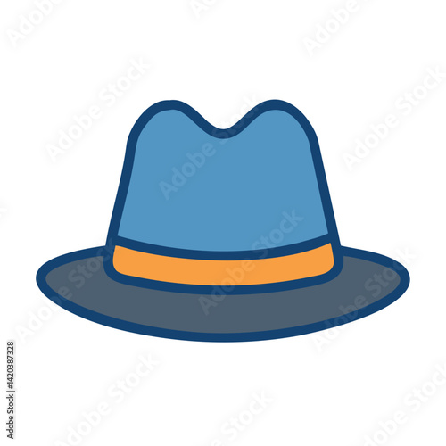 Stylized blue fedora with orange band vector illustration