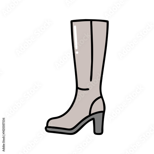 Fashionable Beige Knee-High Heel Boot on Black Background