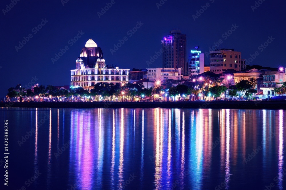 Stunning Night View of Maputo: Urban Skyline Illuminated in Vibrant City Lights Stunning Night View of Maputo: Urban Skyline Illuminated in Vibrant City Lights