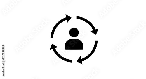 Black and white icon of user in sync loop
