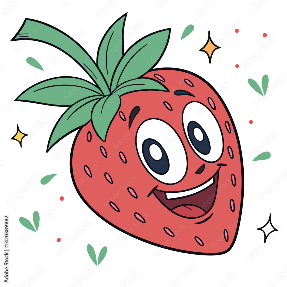 Obraz premium Happy Cartoon Strawberry Illustration