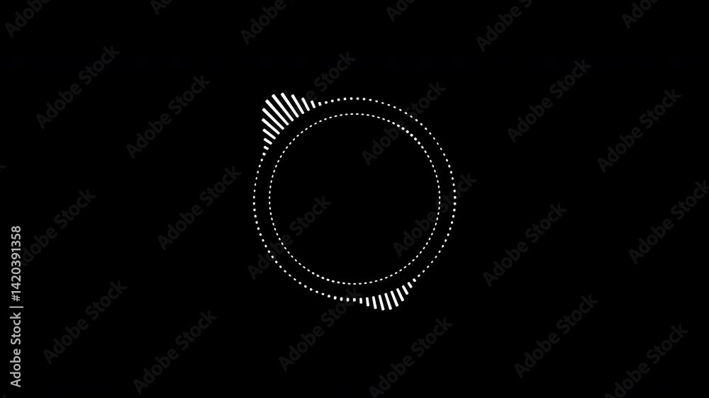Circular interface audio voice music sound spectrum equalizer, 4k footage, sound waves animation on black and white background.