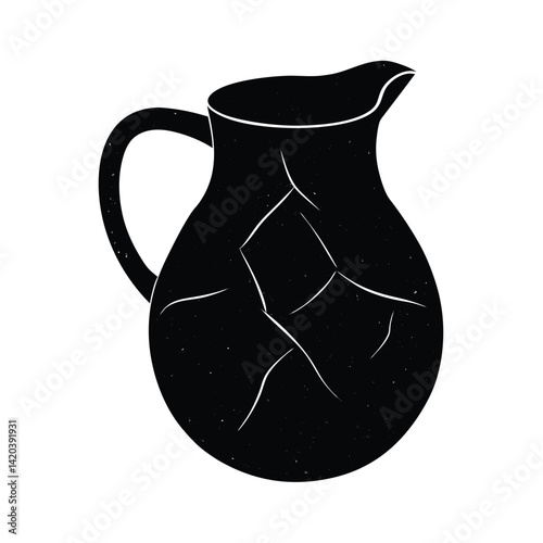 Silhouette Of Ceramic Milk Pitcher With Cracked Handle  
