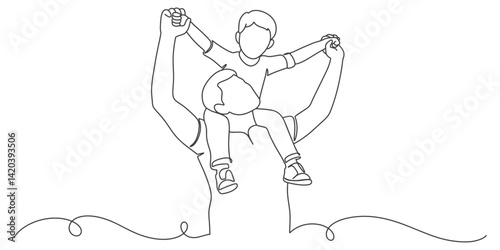Fathers day line art style vector illustration, father and son line art illustration