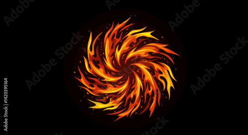Flames in the shape of a spiral on black background...
