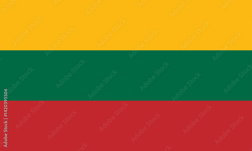 Naklejka premium The flag of Lithuania, with accurate proportions and official colors. Vector image.