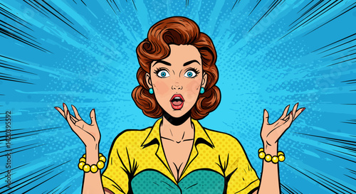 An image of a woman with surprised look on her face...
