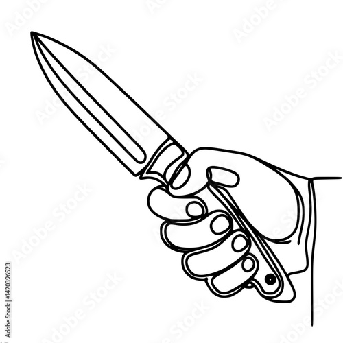 Hand holding a knife in a minimalist outline style , single line vector 