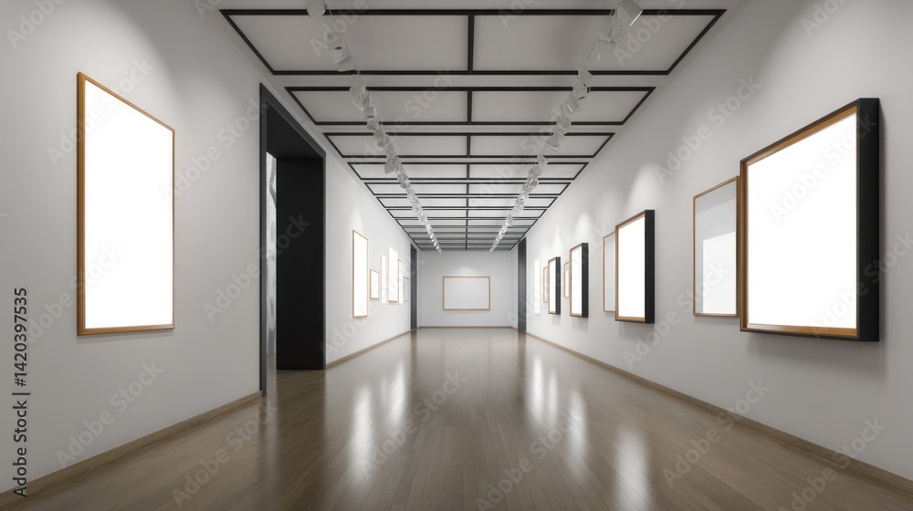 Modern gallery room with digital screen frames (mockup) Modern gallery room with digital screen frames (mockup)