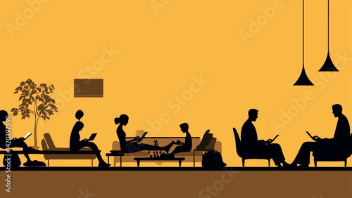 Family gathering with adult children, relaxing together.eps