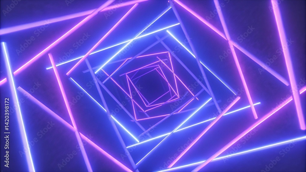 Abstract flying in futuristic corridor with triangles background, fluorescent ultraviolet light, colorful laser neon lines, geometric endless tunnel, blue pink spectrum, glowing cyber space Abstract flying in futuristic corridor with triangles background, fluorescent ultraviolet light, colorful laser neon lines, geometric endless tunnel, blue pink spectrum, glowing cyber space