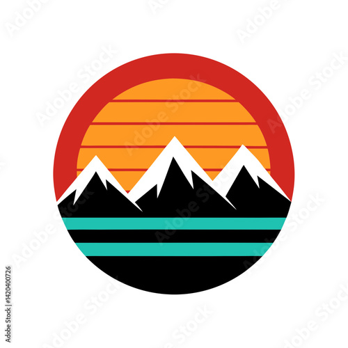 retro vintage sunset behind mountain range silhouette