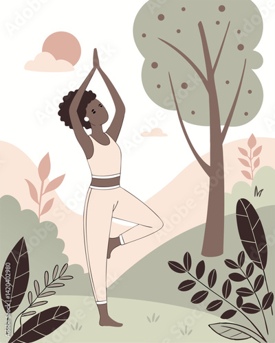 Black Woman Practicing Yoga Outdoors in Nature