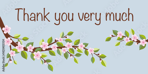 Thank you very much - Schriftzug in englischer Sprache - Vielen Dank. Karte mit Kirschblütenzweigen