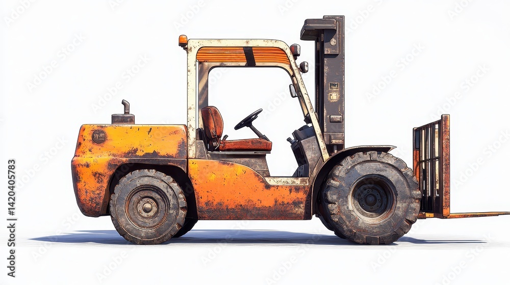 Robust Electric Forklift in Vibrant Orange, Isolated Against a Clean White Backdrop for Construction and Loading Operations Robust Electric Forklift in Vibrant Orange, Isolated Against a Clean White Backdrop for Construction and Loading Operations