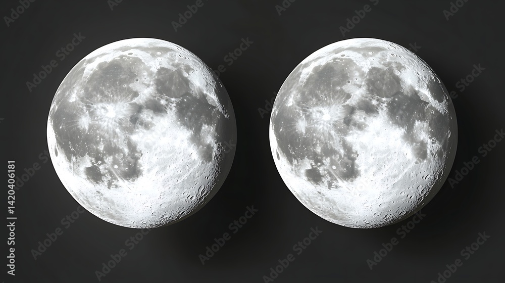 Naklejka premium Two realistic representations of the moon against a dark background.
