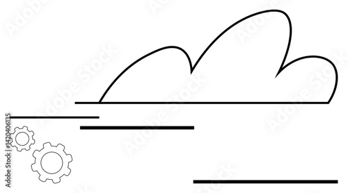 Abstract cloud design combined with two gears and dynamic lines suggesting technology, innovation, cloud computing, automation, and data flow. Ideal for tech, IT, and simple landing page