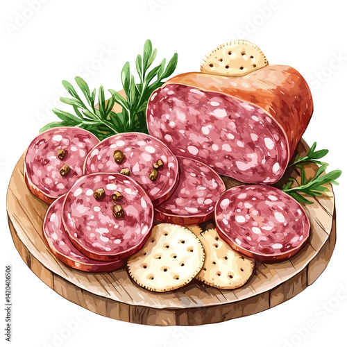Garlic Ring Bologna with Cheese, Crackers and Herbs
