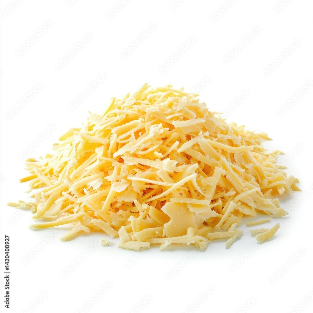 A close up shot of a pile of shredded yellow cheese on a white surface A close up shot of a pile of shredded yellow cheese on a white surface