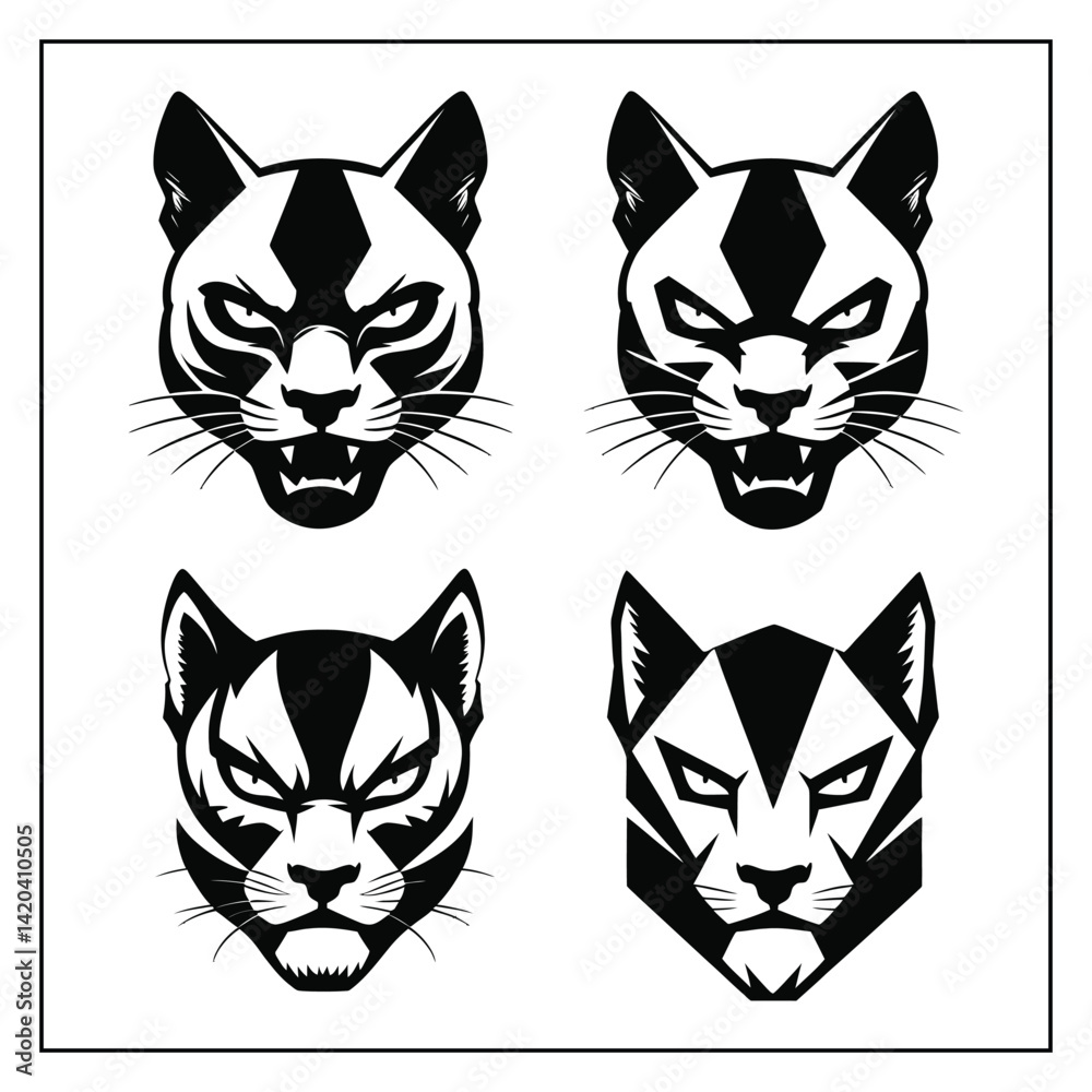 Obraz premium Puma Head Silhouette Vector on White Background