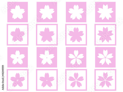 桜の花正方形アイコンセット