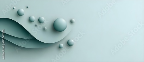 Abstract teal waves and spheres in minimalist design
