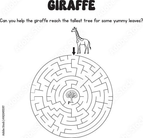 Giraffe Maze Puzzle Help the Giraffe Reach Yummy Leaves