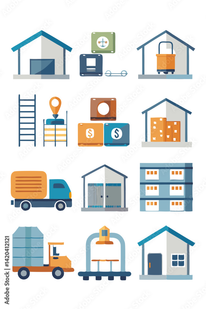 Illustration of Logistics and Supply Chain icons on white Illustration of Logistics and Supply Chain icons on white
