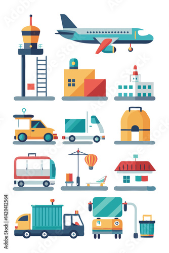 Airport Services and Vehicles Vector Illustration Collection