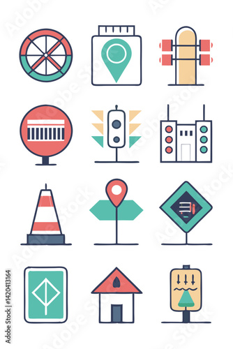 Vector Icon Set Featuring Navigation and Tourism Elements